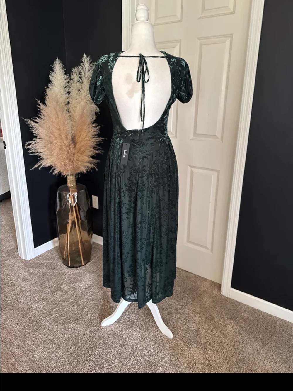 NWT Lulus Arlie Emerald Velvet Burnout Puff Sleeve Midi Dress size Large - Picture 9 of 12